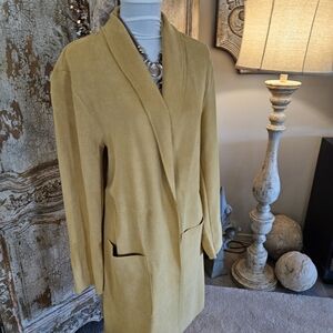 Joan Vass Mustard Blazer Coat Stretch Open Front XL
